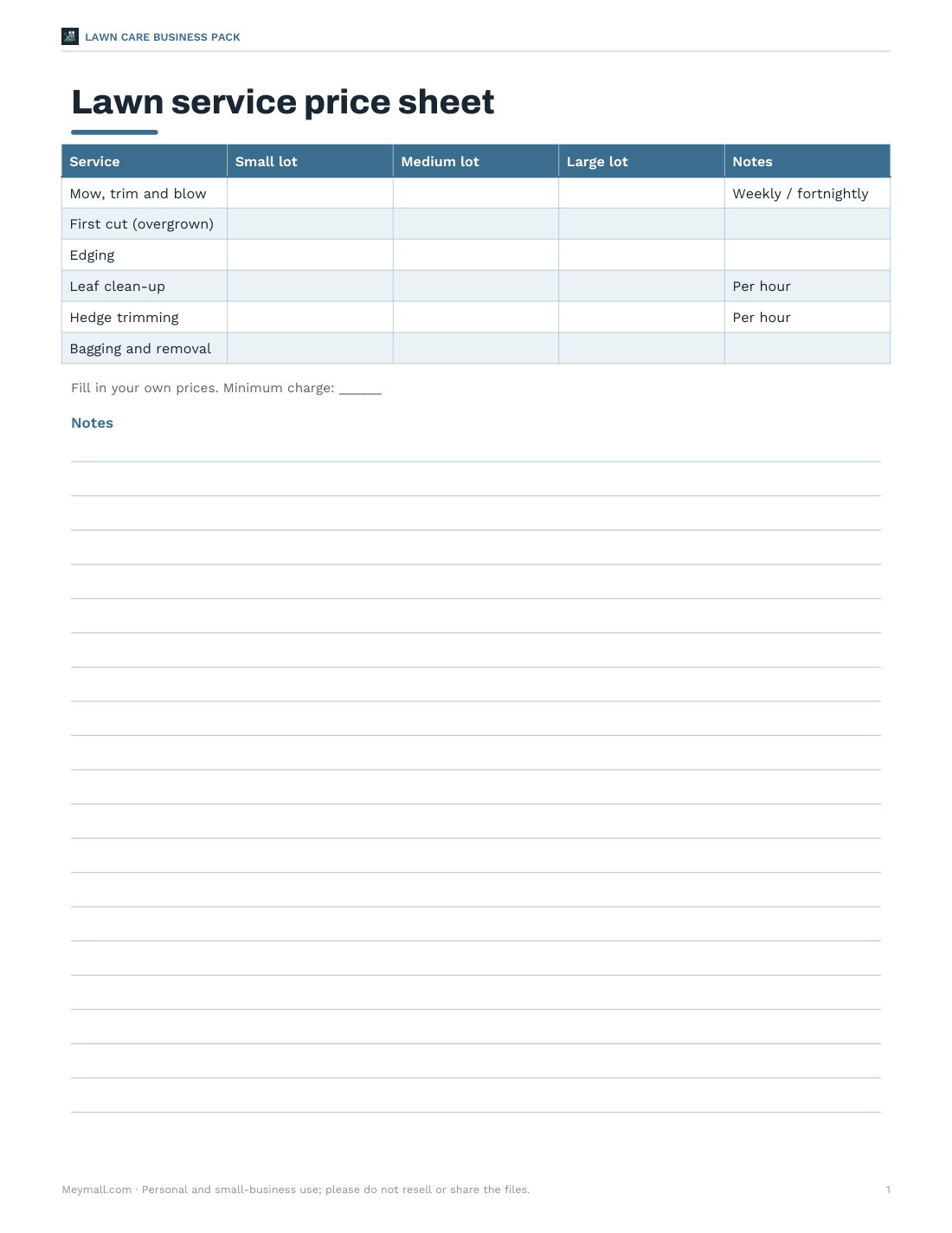 Preview of the first page of Price sheet (PDF/XLSX)