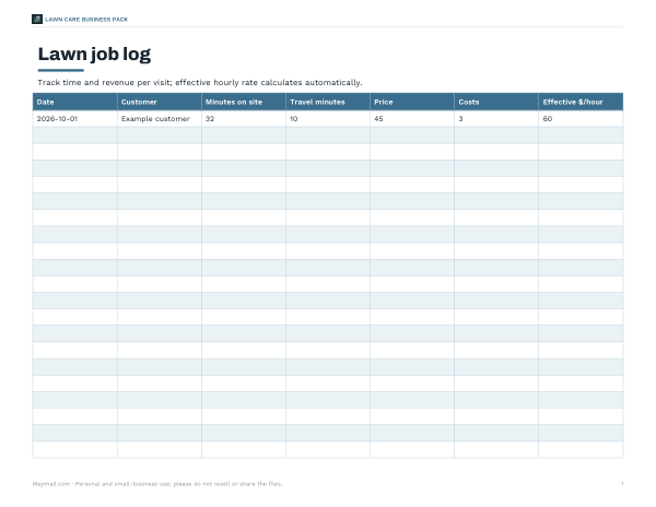 Preview of Lawn Mowing Job Log Sheet