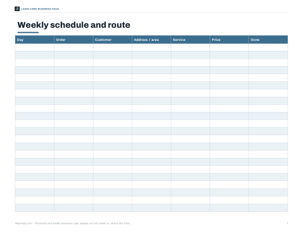 Preview of Printable Lawn Mowing Route Schedule